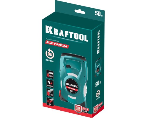 KRAFTOOL 50 м, геодезическая стальная мерная лента (34185-50)