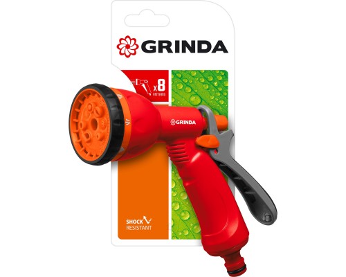 GRINDA P-8, 8 режимов, курок сзади, пластиковый, поливочный пистолет (8-427370)