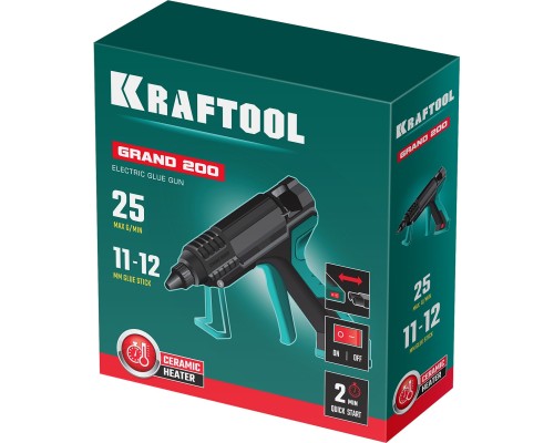 KRAFTOOL Grand 200, d 11 - 12 мм, 25 г/мин, электрический термоклеевой пистолет (06839)