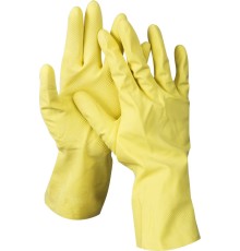 DEXX S, хозяйственно-бытовые, с х/б напылением, рифлёные, латексные перчатки (11201-S)