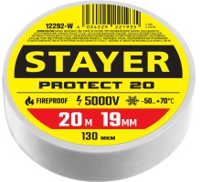 STAYER PROTECT-20, 19 мм х 20 м, 5 000 В, белая, изолента ПВХ, Professional (12292-W)