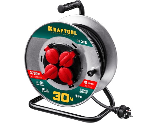 KRAFTOOL K-315, КГ, 3 x 1.5 мм2, 30 м, 3700 Вт, IP44, силовой удлинитель на стальной катушке (55085-30) KRAFTOOL K-315, КГ, 3 x 1.5 мм2, 30 м, 3700 Вт, IP44, силовой удлинитель на стальной катушке (55085-30)