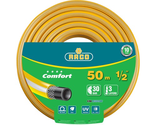 RACO COMFORT, 1/2″, 50 м, 30 атм, трёхслойный, армированный, поливочный шланг (40303-1/2-50)