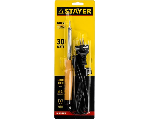 STAYER MAXTerm, 30 Вт конус, электропаяльник с деревянной рукояткой (55310-30)