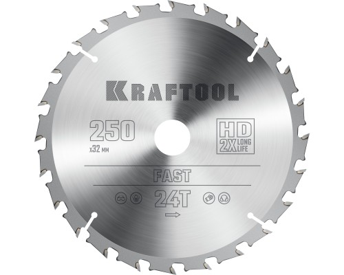 KRAFTOOL Fast, 250 х 32 мм, 24Т, пильный диск по дереву (36950-250-32)