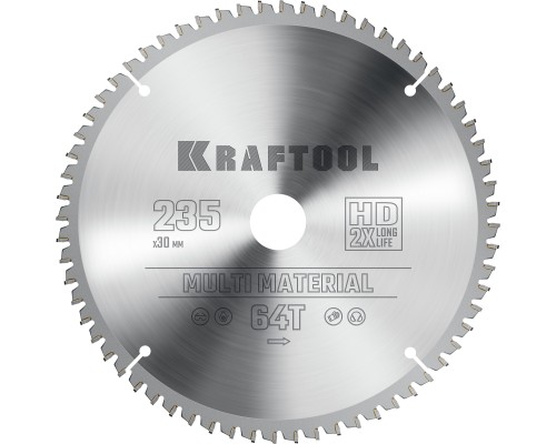 KRAFTOOL Multi Material, 235 х 30 мм, 64Т, пильный диск по алюминию (36953-235-30)