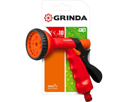 GRINDA P-10, 10 режимов, курок сзади, пластиковый, поливочный пистолет (8-427373)