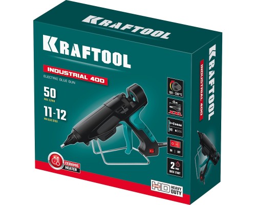 KRAFTOOL Industrial 400, d 11 - 12 мм, 50 г/мин, 130 - 230°C, электрический термоклеевой пистолет (06843-300-12)