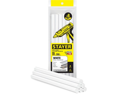 STAYER White, белые, 11 х 200 мм, 6 шт, клеевые стержни, Professional (2-06821-W-S06)