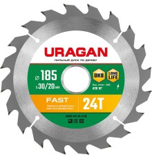 URAGAN Fast, 185 x 30/20 мм, 24Т, пильный диск по дереву (36800-185-30-24)