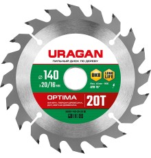 URAGAN Optima, 140 х 20/16 мм, 20Т, пильный диск по дереву (36801-140-20-20)