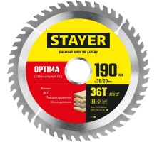 STAYER Optima, 190 x 30/20 мм, 36Т, оптимальный рез, пильный диск по дереву (3681-190-30-36)