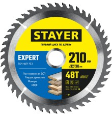 STAYER Expert, 210 x 32/30 мм, 48Т, точный рез, пильный диск по дереву (3682-210-32-48)