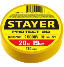 STAYER PROTECT-20, 19 мм х 20 м, 5 000 В, желтая, изолента ПВХ, Professional (12292-Y)