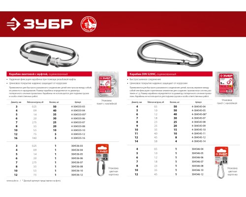 ЗУБР DIN 5299C, 11 мм, 10 шт, быстросъемный карабин (4-304545-11)