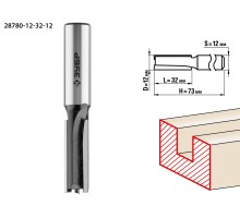 ЗУБР 12 x 32 мм, хвостовик 12 мм, фреза пазовая прямая, Профессионал (28780-12-32-12)