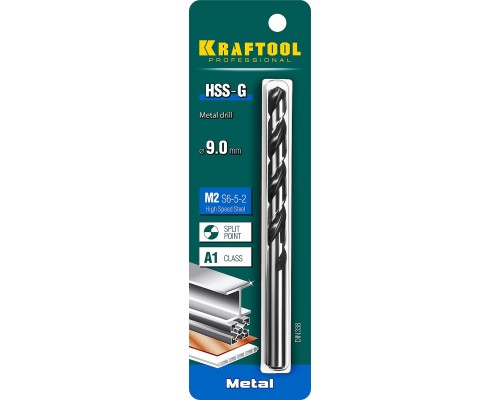 KRAFTOOL HSS-G, 9.0 х 125 мм, сталь P6M5, сверло по металлу (29651-9) KRAFTOOL HSS-G, 9.0 х 125 мм, сталь P6M5, сверло по металлу (29651-9)