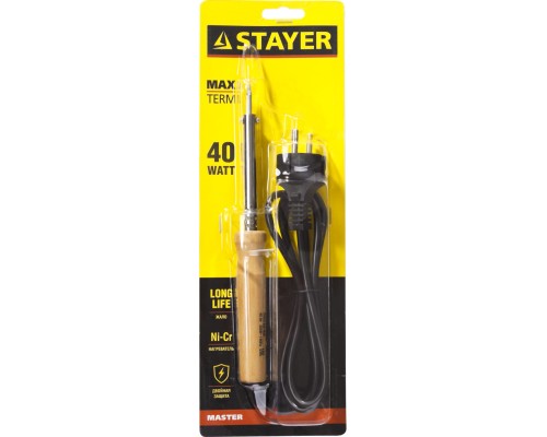 STAYER MAXTerm, 40 Вт, конус, электропаяльник с деревянной рукояткой (55310-40)