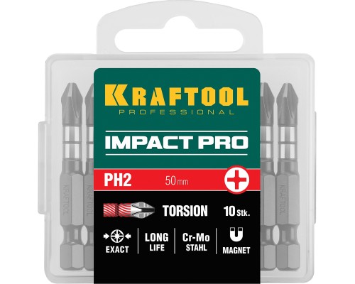 KRAFTOOL Impact Pro PH2, 50 мм, 10 шт, ударные биты (26191-2-50-S10)