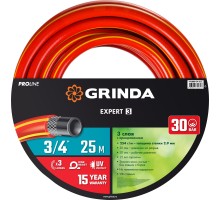 GRINDA EXPERT 3, 3/4″, 25 м, 30 атм, трёхслойный, армированный, поливочный шланг, PROLine (8-429005-3/4-25)