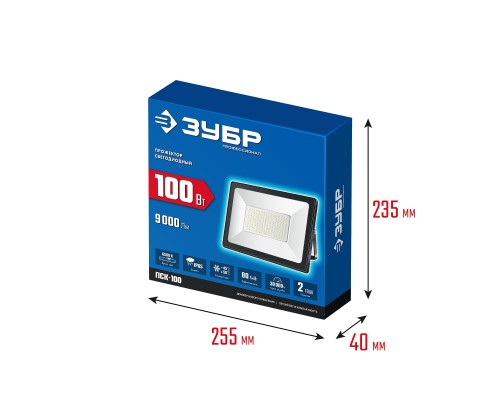 ЗУБР ПСК-100, 100 Вт, 6500 К, IP 65, светодиодный прожектор, Профессионал (57141-100) ЗУБР ПСК-100, 100 Вт, 6500 К, IP 65, светодиодный прожектор, Профессионал (57141-100)