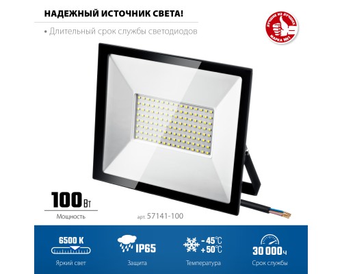 ЗУБР ПСК-100, 100 Вт, 6500 К, IP 65, светодиодный прожектор, Профессионал (57141-100) ЗУБР ПСК-100, 100 Вт, 6500 К, IP 65, светодиодный прожектор, Профессионал (57141-100)