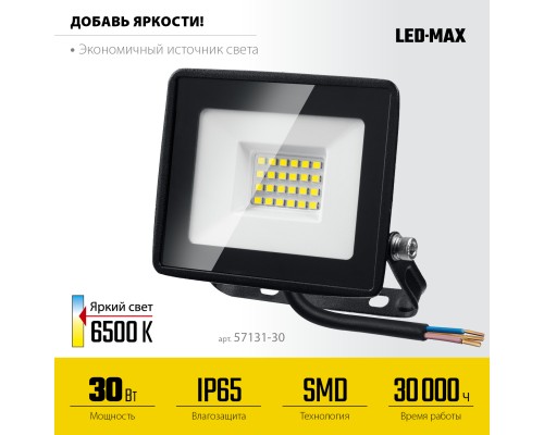 STAYER LED-MAX, 30 Вт, 6500K, IP 65, светодиодный прожектор (57131-30) STAYER LED-MAX, 30 Вт, 6500K, IP 65, светодиодный прожектор (57131-30)