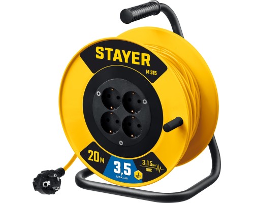 STAYER M-315, ПВС, 3 x 1.5 мм2, 20 м, 3500 Вт, силовой удлинитель на катушке (55078-20) STAYER M-315, ПВС, 3 x 1.5 мм2, 20 м, 3500 Вт, силовой удлинитель на катушке (55078-20)