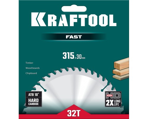 KRAFTOOL Fast, 315 х 30 мм, 32Т, пильный диск по дереву (36950-315-30)