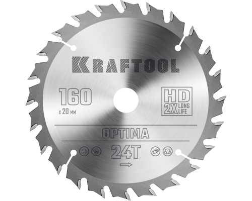 KRAFTOOL Optima, 160 х 20 мм, 24Т, пильный диск по дереву (36951-160-20)