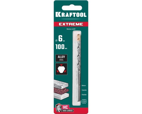 KRAFTOOL Extreme, 6 х 100 мм, трехгранный хвостовик, сверло по бетону (29166-100-06)