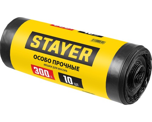 STAYER HEAVY DUTY, 300 л, 10 шт, черные, особопрочные, строительные мусорные мешки (39157-300)